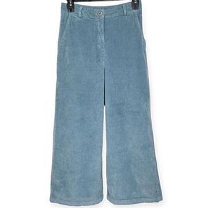 Le Streghe High Waist Wide Leg Corduroy Cropped Pants (Light Blue) - Small